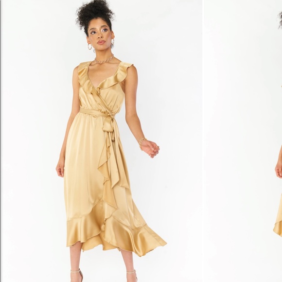 Show Me Your Mumu Samantha Ruffle Wrap Dress in Gold - Picture 2 of 6